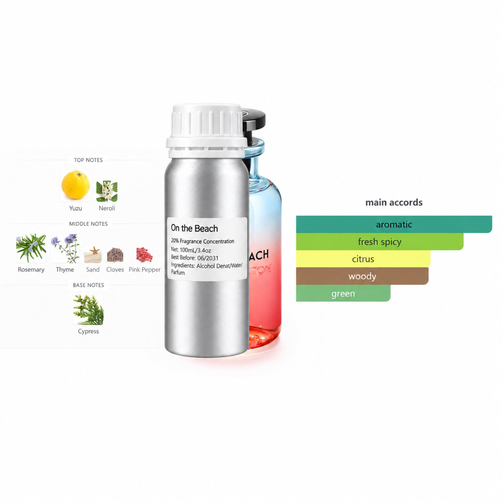 Inspired by On the Beach perfume refill bottle