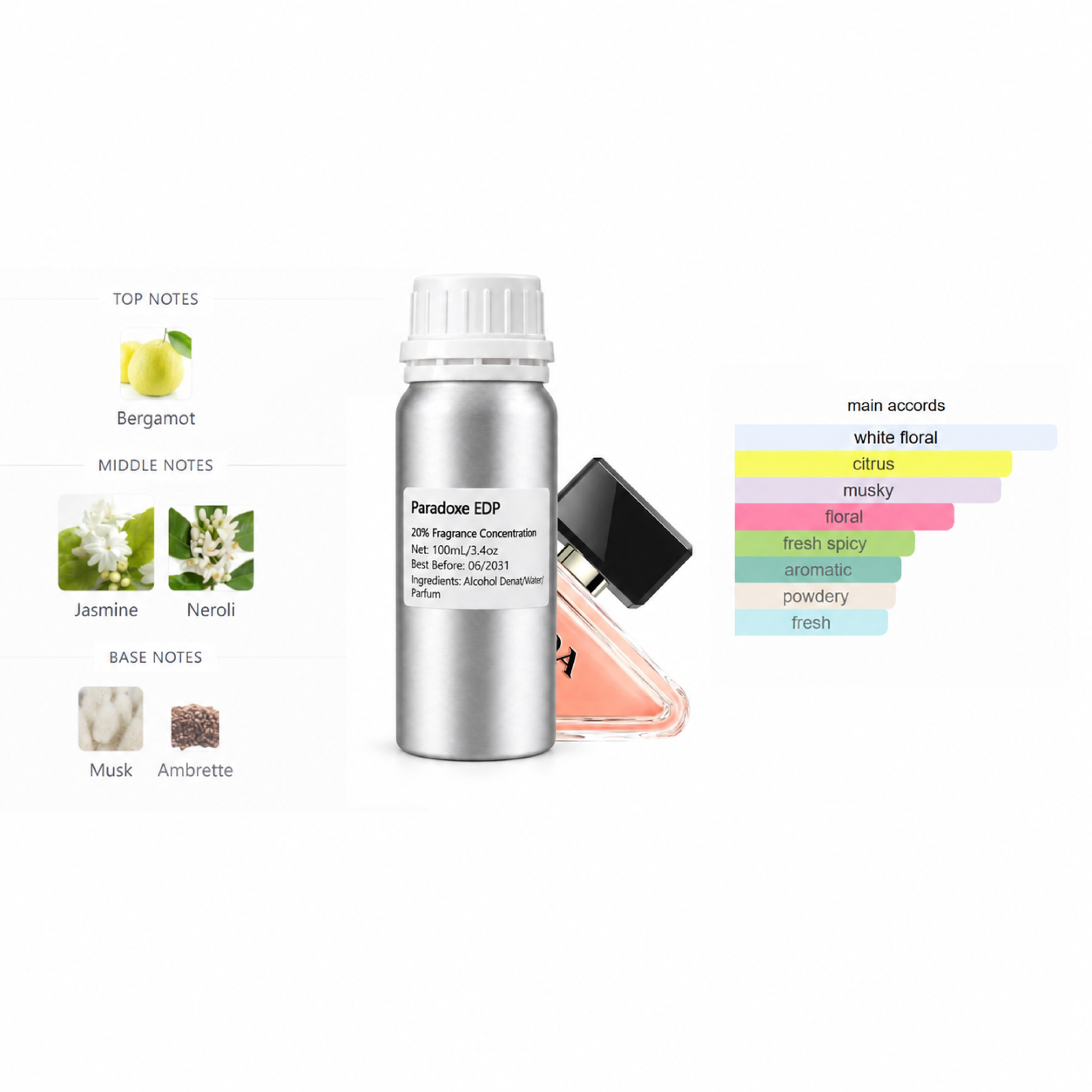 Inspired by Paradoxe EDP perfume refill bottle