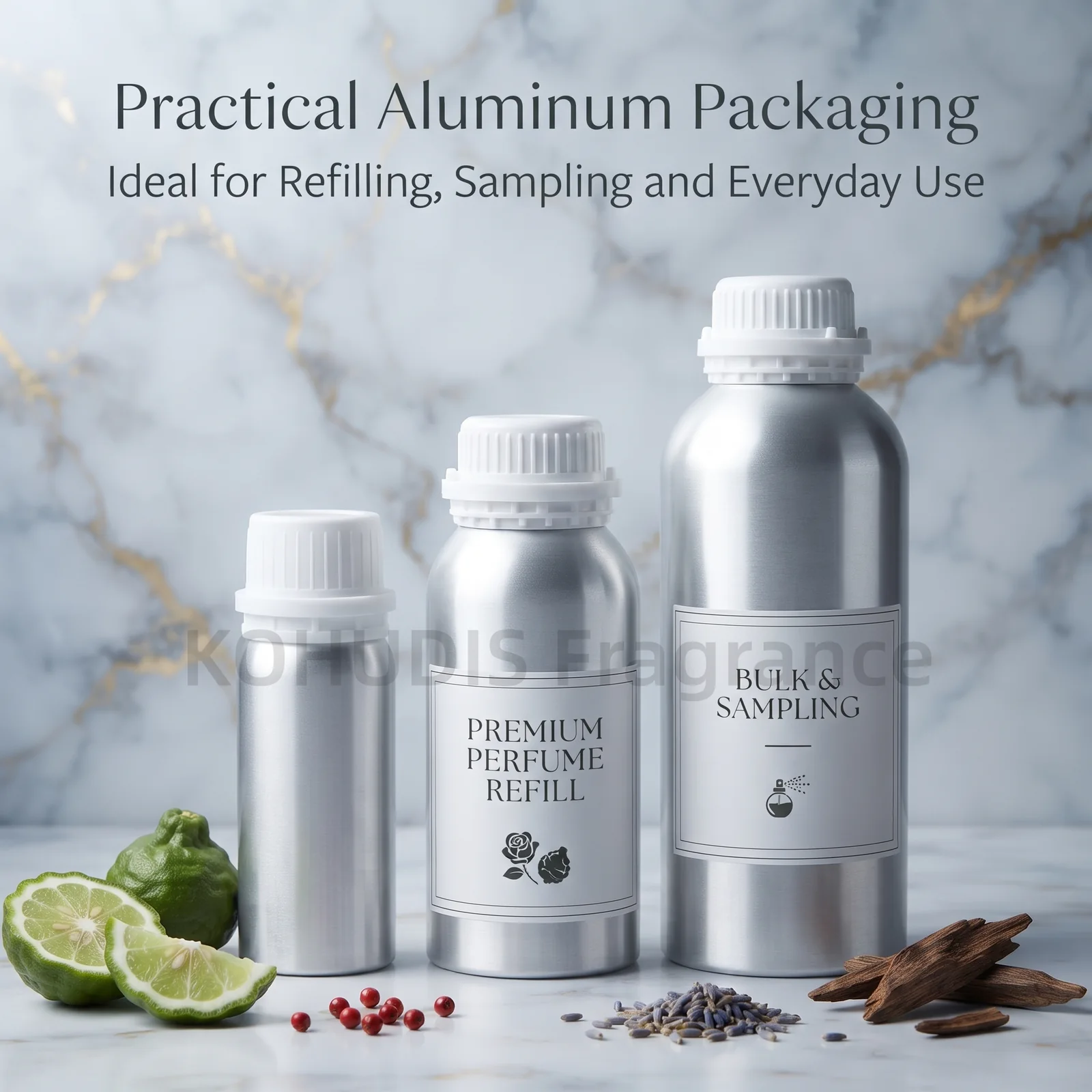 KOHUDIS aluminum fragrance bottle for refill and sample use